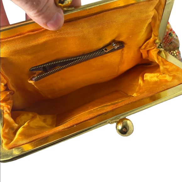 Beautiful Vintage orange flower bead purse beaded 1970s - Picture 8 of 12